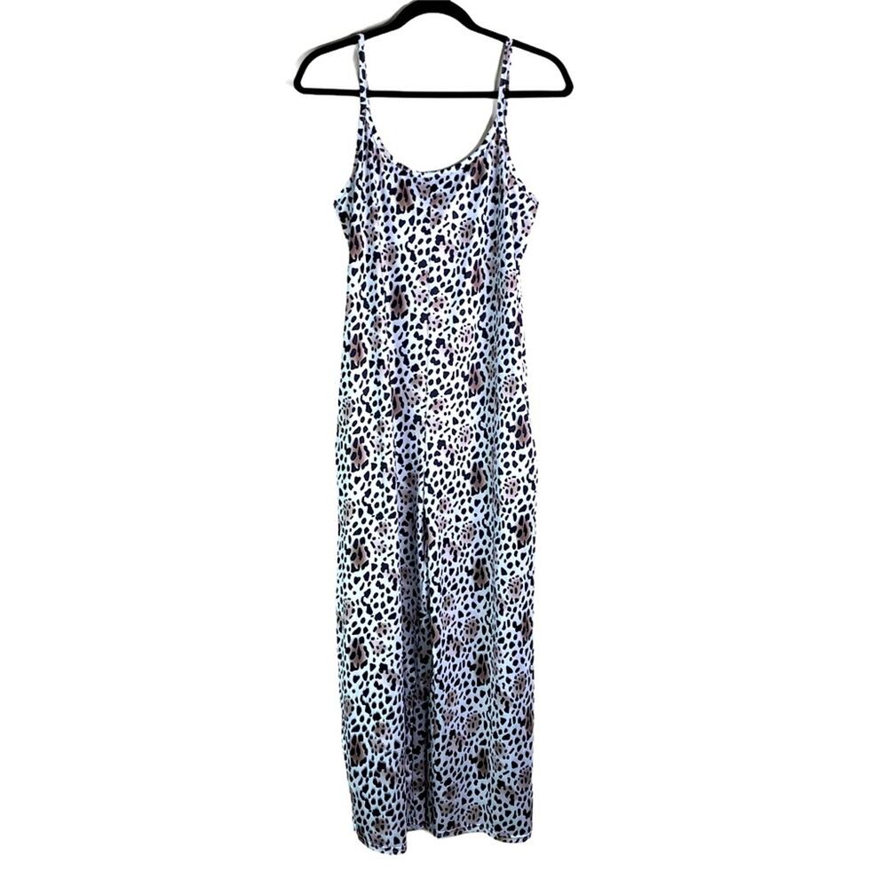 NWT Leopard Print Women's Scoop Neck Wide Leg Cropped Jumpsuit